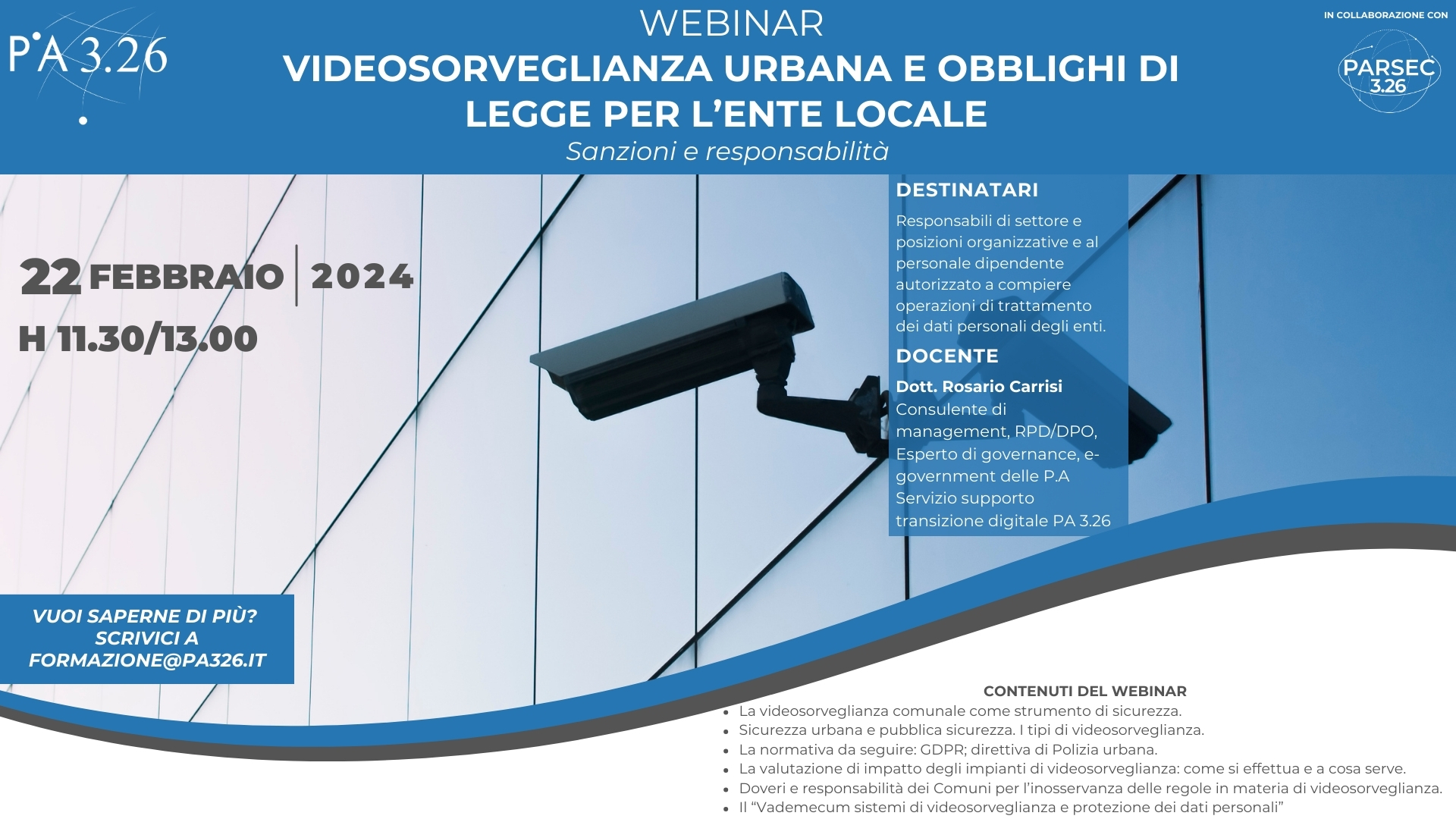 Scheda evento videosorveglianza urbana e obblighi di legge per lEnte Locale 2
